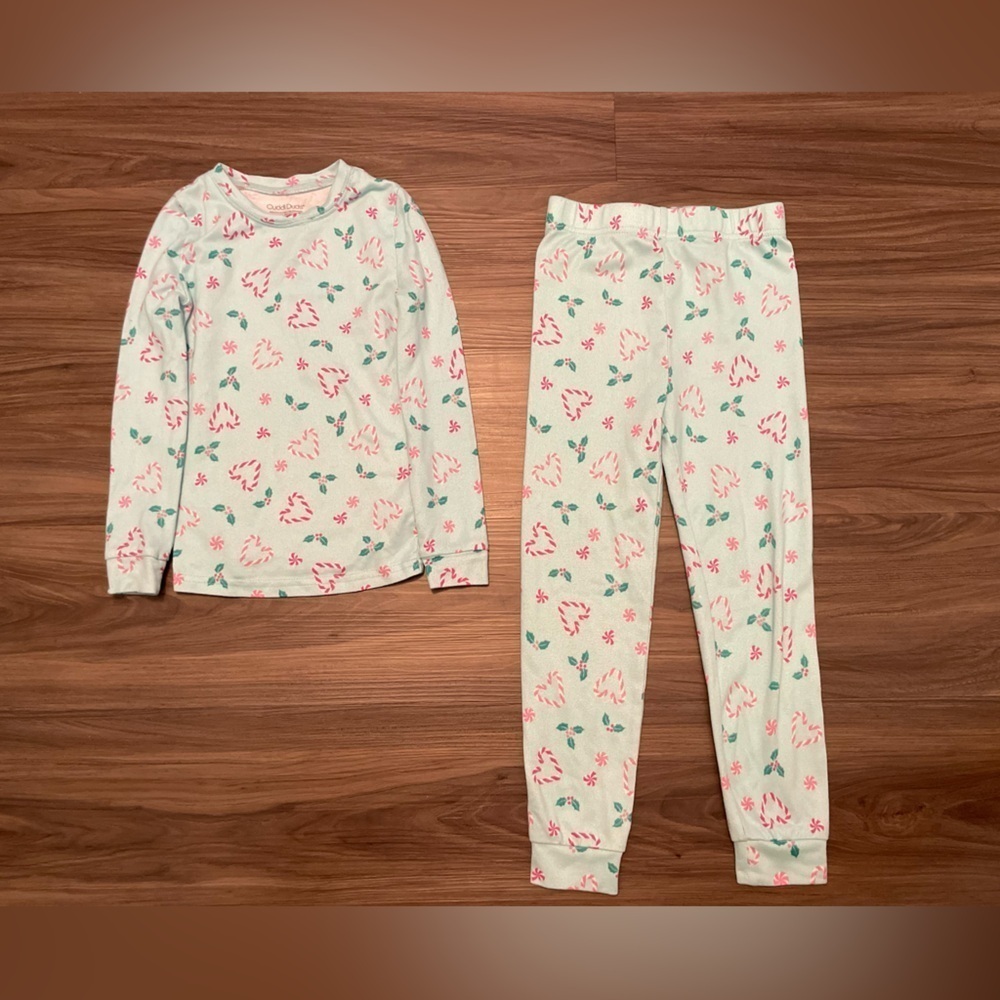 Cuddl Duds Kids Pajama Set with Heart Candy Cane Print - White and Pink size 6 - Picture 3 of 6